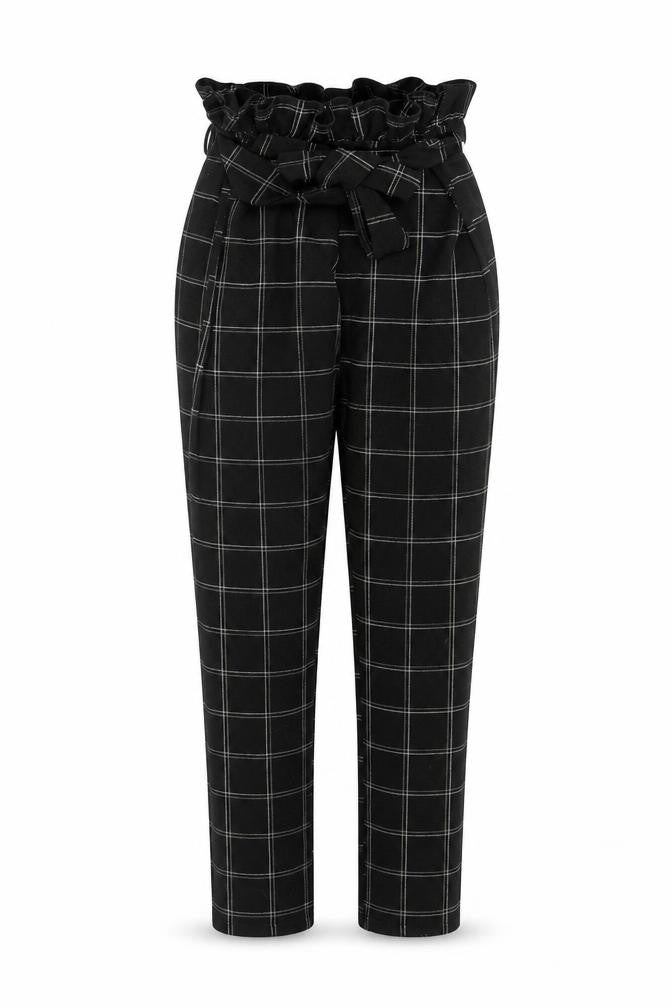 Front view of PRETTYLITTLETHING women’s black trousers, size UK 8, 25-inch leg