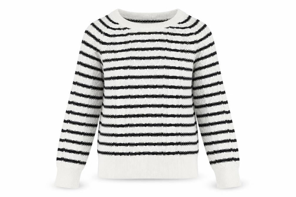 Front view of Gap women’s white striped jumper, size XS
