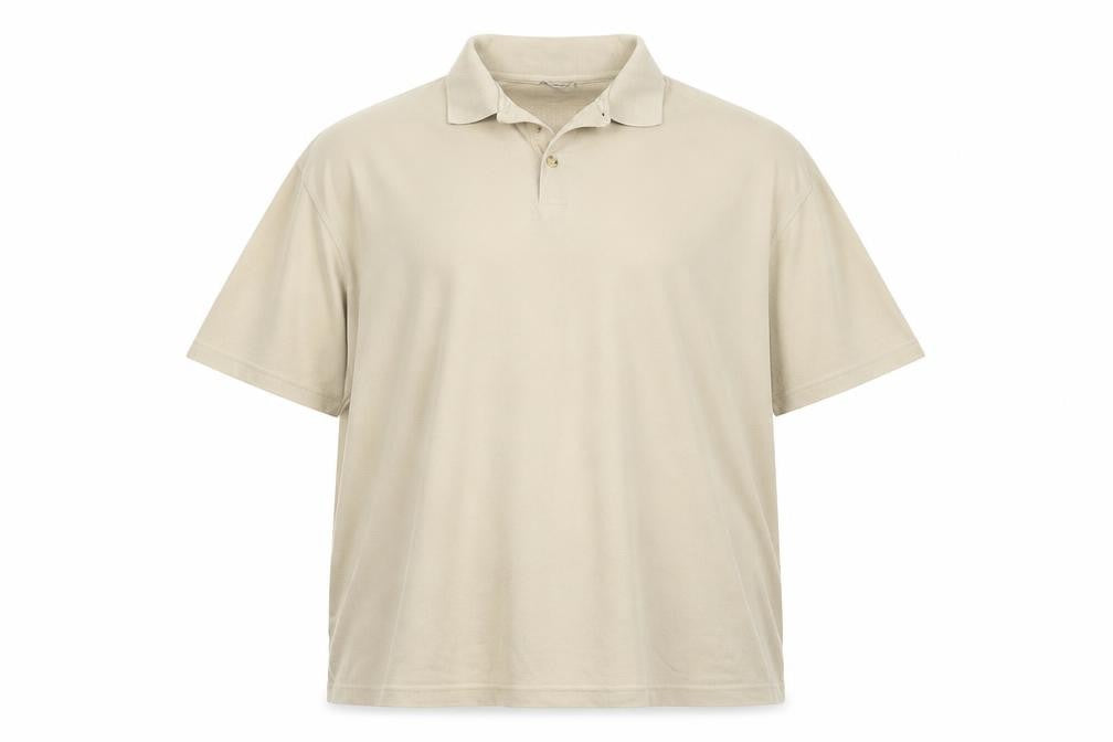 Front view of originals men’s beige polo, size 2XL