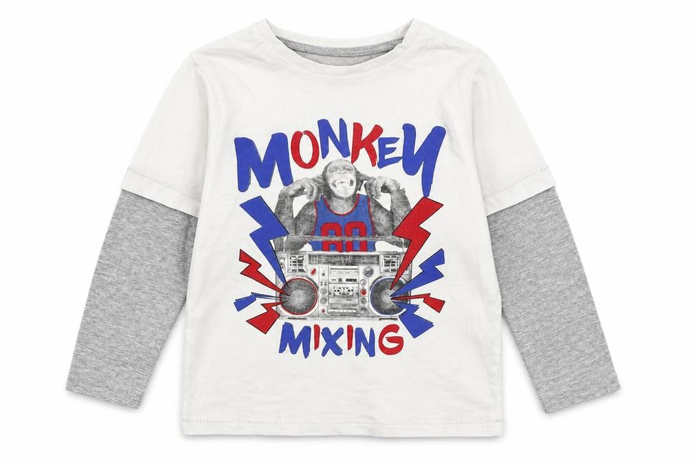 Front view of George boys’ white basic t-shirt, size 5-6, years - monkey