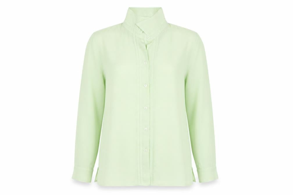 Front view of Preworn women’s green basic button-up, size UK 16