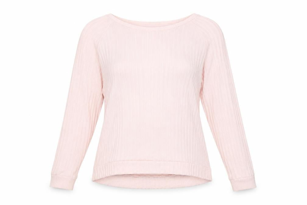 Front view of Preworn women’s pink striped jumper, size S