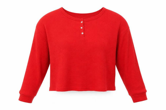 Front view of Primark women’s red jumper, size UK 12