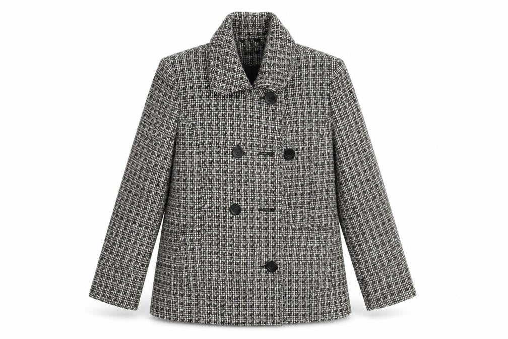 Front view of YAZZ women’s grey pea coat coat, size UK 12