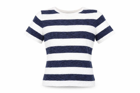 Front view of Text women’s multicoloured striped basic t-shirt, size M