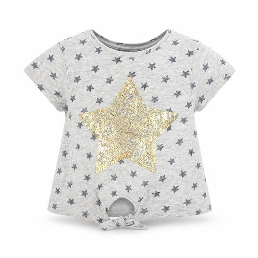 Front view of Primark Baby Grey Basic T-Shirt, size 18-24, Months - Star print