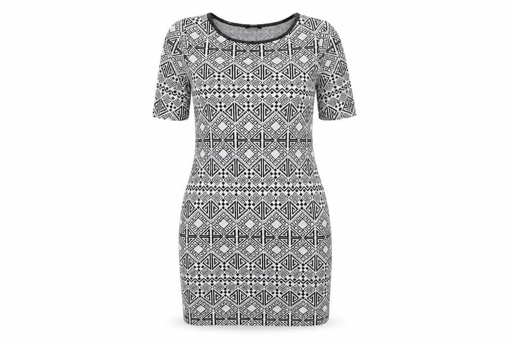 Front view of George women’s grey geometric bodycon, size UK 14