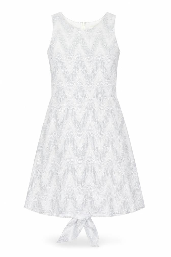 Front view of Gap women’s grey striped a-line, size S