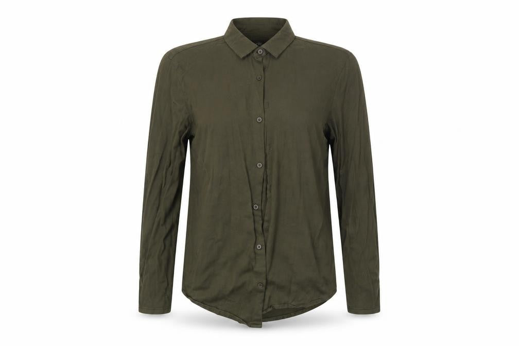 Front view of River Island women’s green basic button-up, size S
