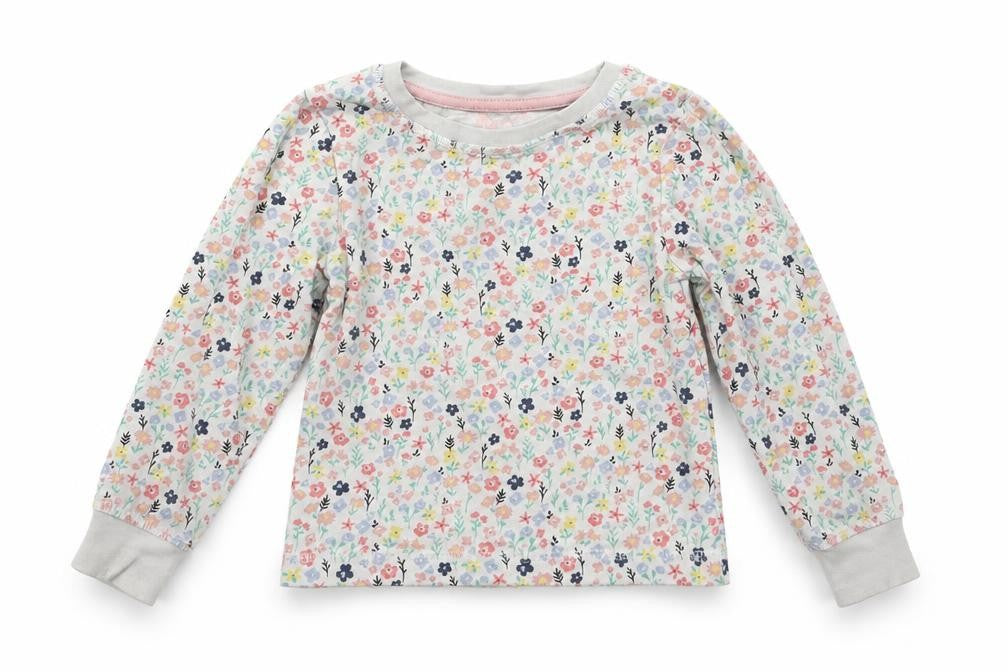 Front view of Tu girls’ white floral top pyjama set, size 3-4, years