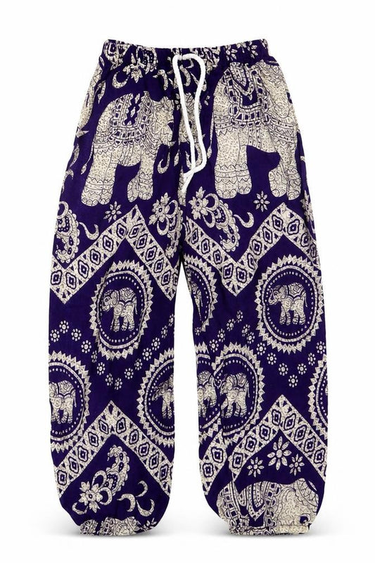 Front view of Preworn girls’ purple geometric bloomer trousers, size M