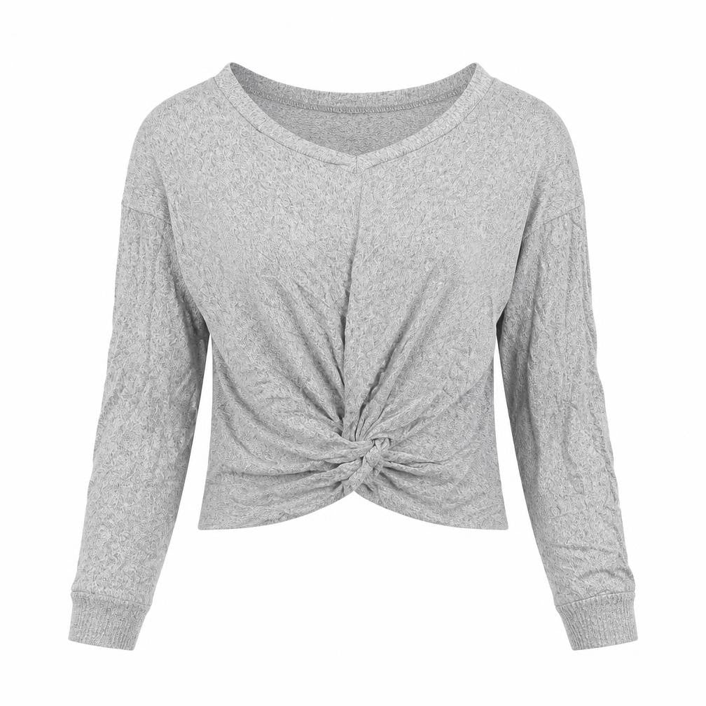 Poof Womens Grey  Knit Basic T-Shirt Size L  - Knot detail