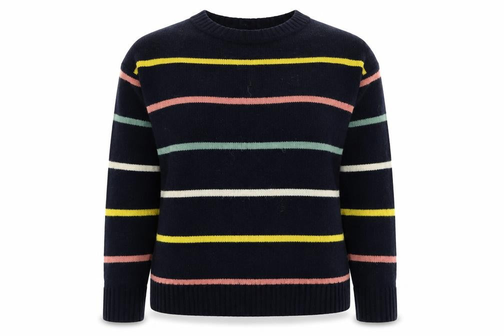 Front view of Next women’s blue striped knit jumper, size UK 8