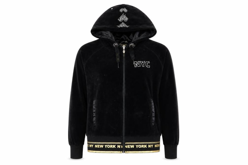 Front view of Grace women’s black full zip jumper, size UK 16