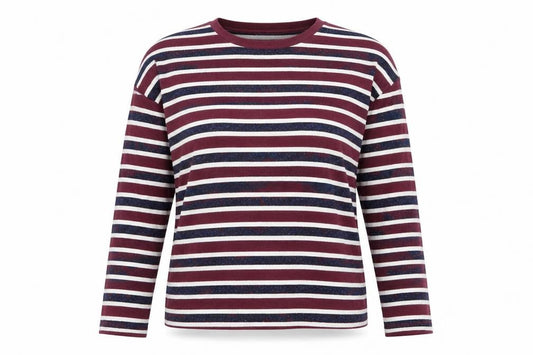 Front view of Studio women’s multicoloured striped jumper, size UK 10