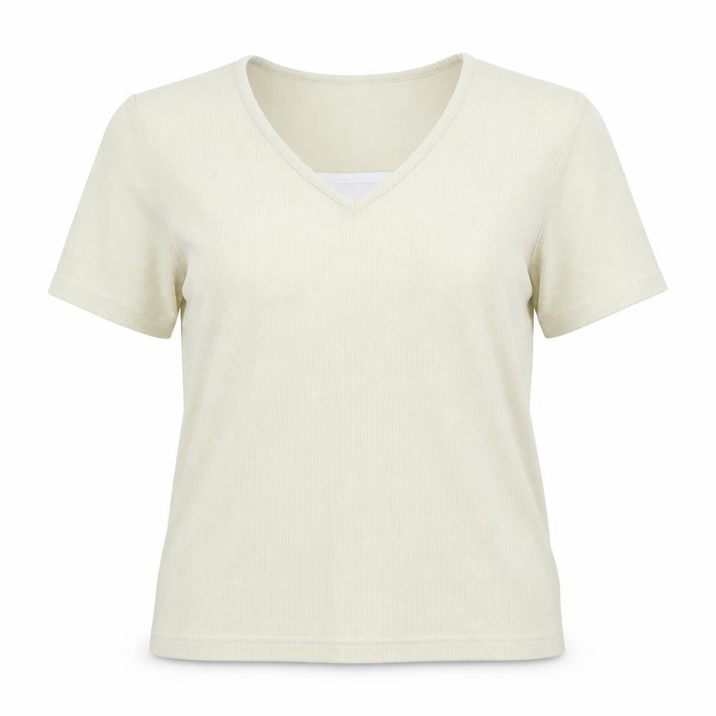 Front view of Bonmarché women’s ivory basic t-shirt, size M