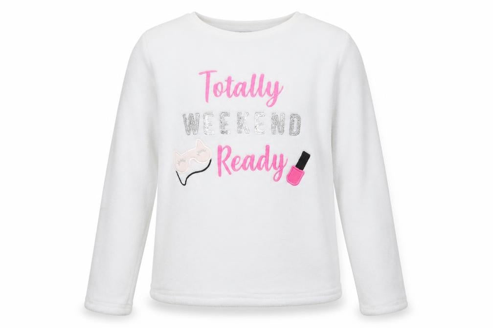 Front view of Pep&Co girls’ white top pyjama top, size 11-12, years
