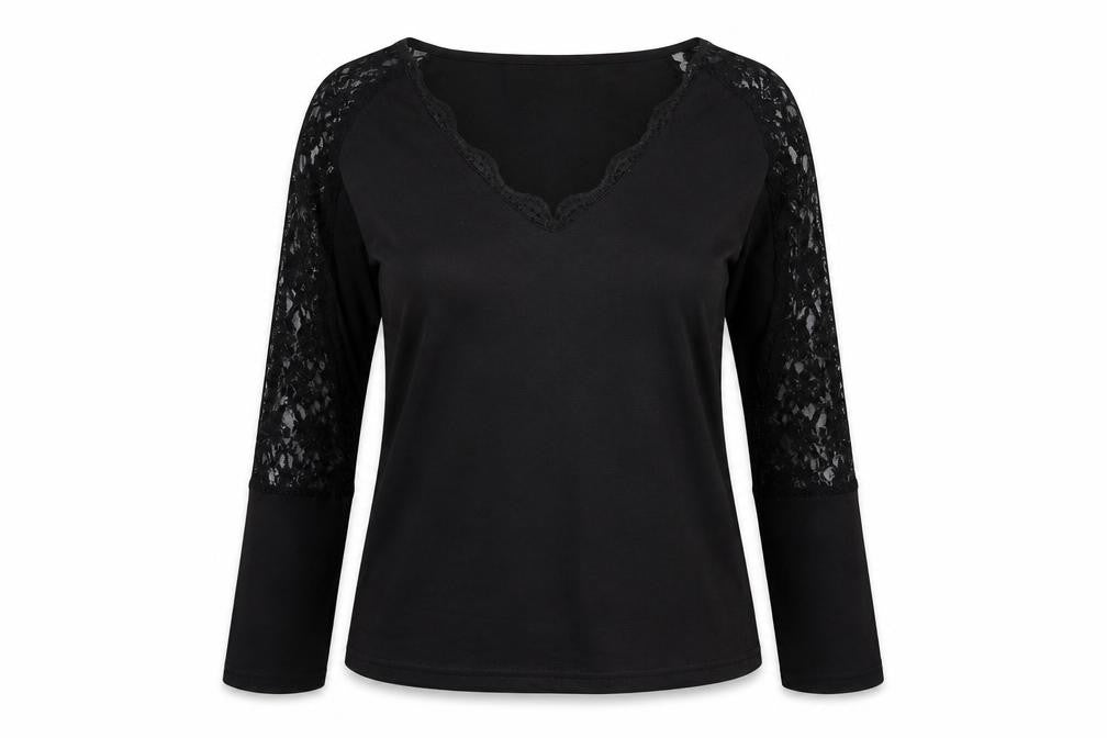 Front view of Preworn women’s black basic t-shirt, size L