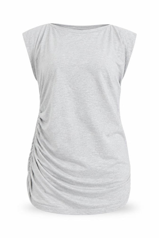 Front view of Dorothy Perkins women’s grey wrap t-shirt, size UK 10