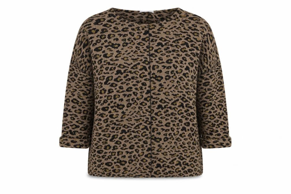 Front view of Per Una women’s beige animal print jumper, size UK 18