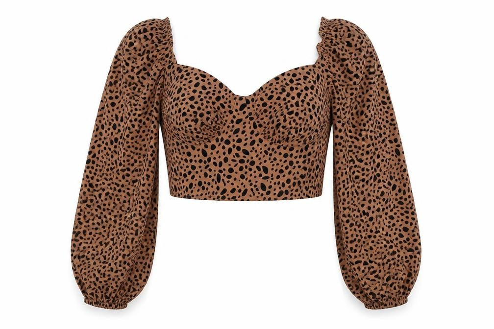 Front view of SHEIN women’s brown animal print cropped blouse, size L