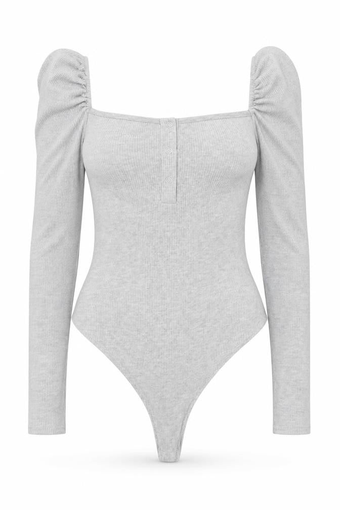 Front view of PRETTYLITTLETHING women’s grey leotard one-piece, size UK 6