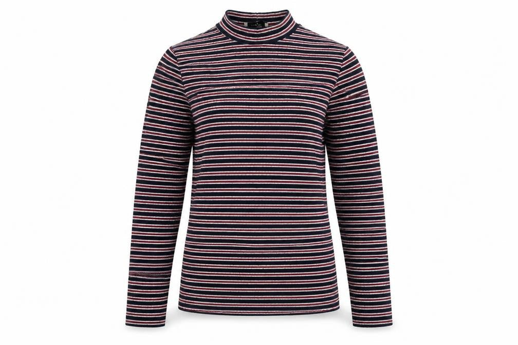 Front view of Papaya women’s red striped jumper, size UK 14