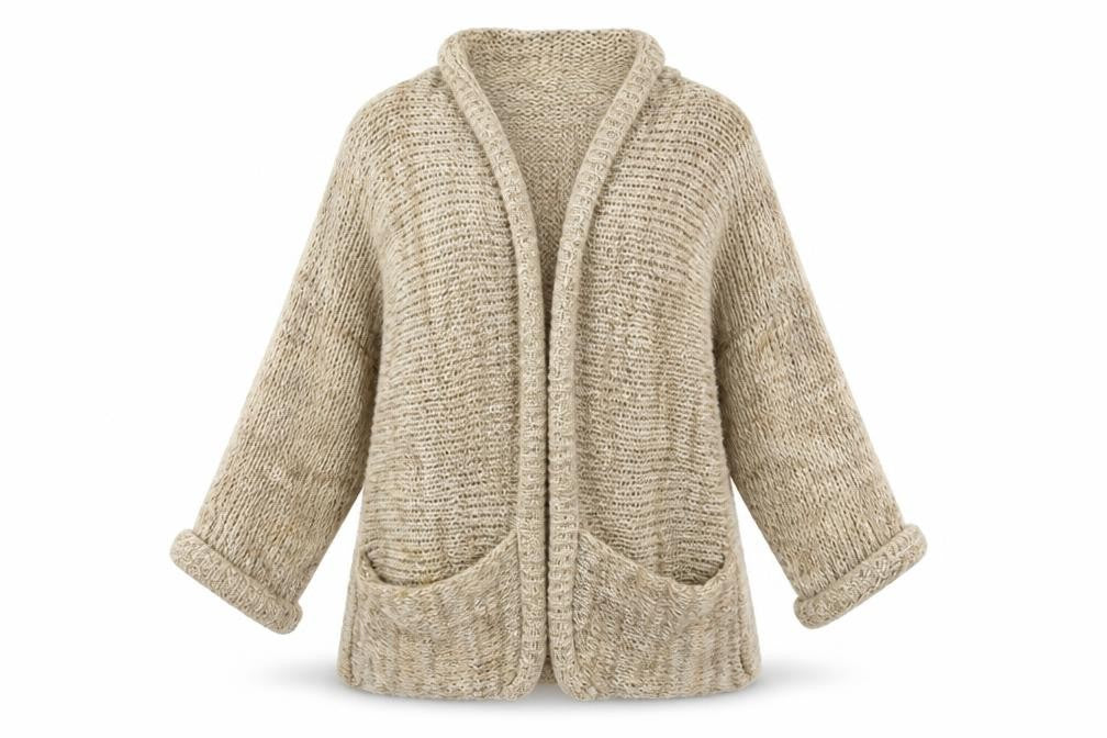 Front view of New Look women’s beige cardigan jumper, size M