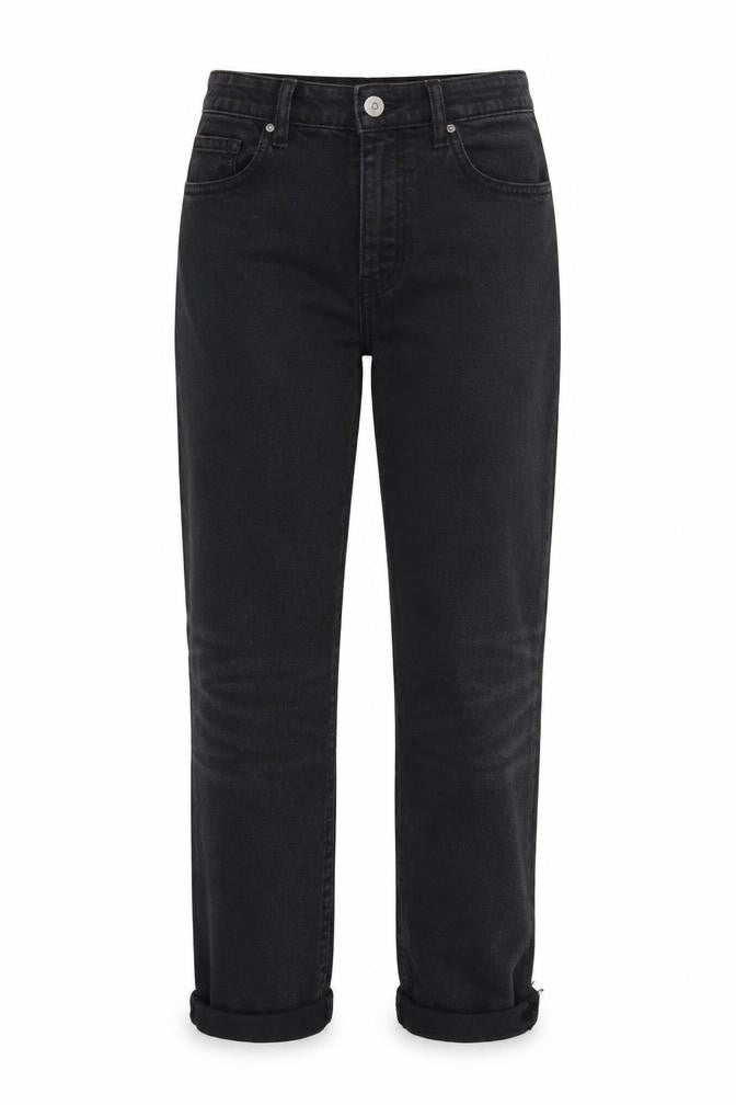 Front view of Stradivarius women’s black straight jeans, size UK 6, 24-inch leg