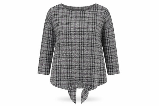 Front view of Pep&Co women’s grey check jumper, size UK 16