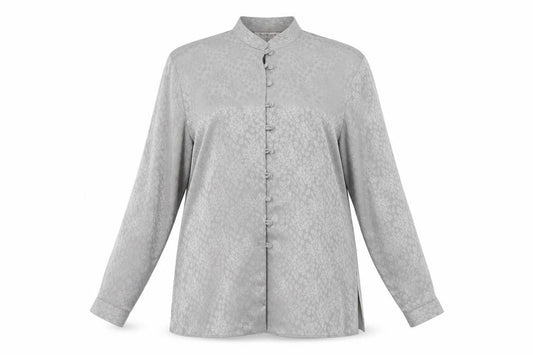 Front view of Bonmarché women’s grey basic button-up, size UK 16