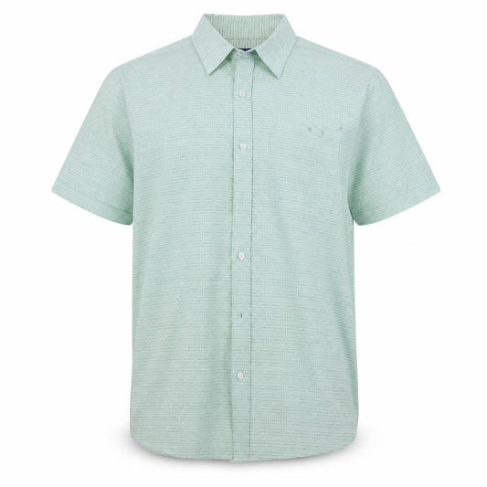 Front view of BHS men’s green geometric button-up, size L