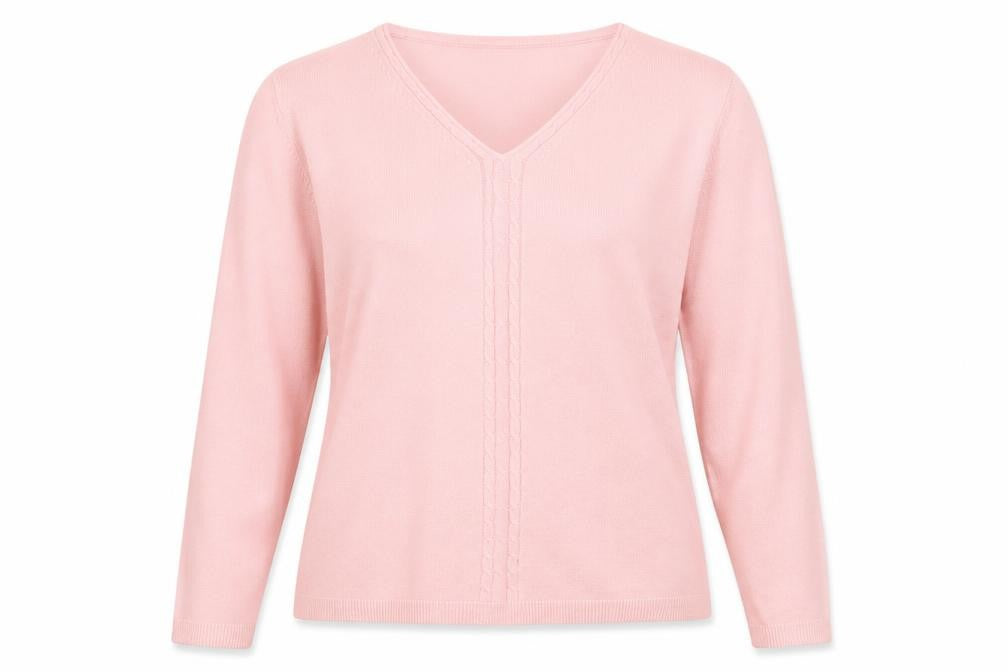 Front view of Debbie Morgan women’s pink jumper, size XL