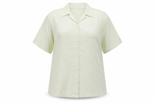 Front view of Christion marcus women’s yellow geometric basic button-up, size UK 14