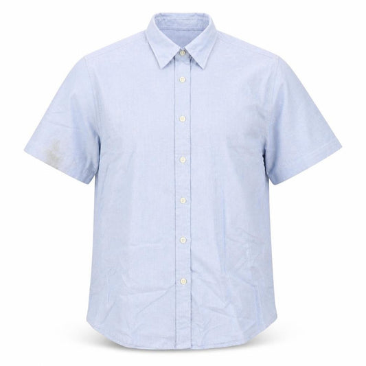 Front view of Henbury men’s blue button-up, size M