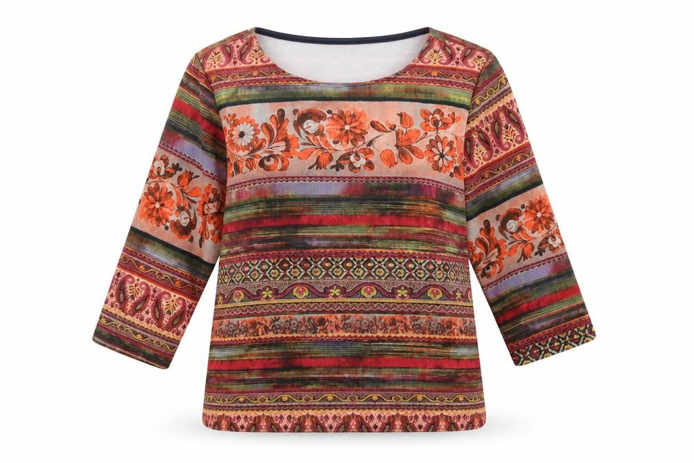 Front view of alexara women’s orange geometric pullover sweatshirt, size L