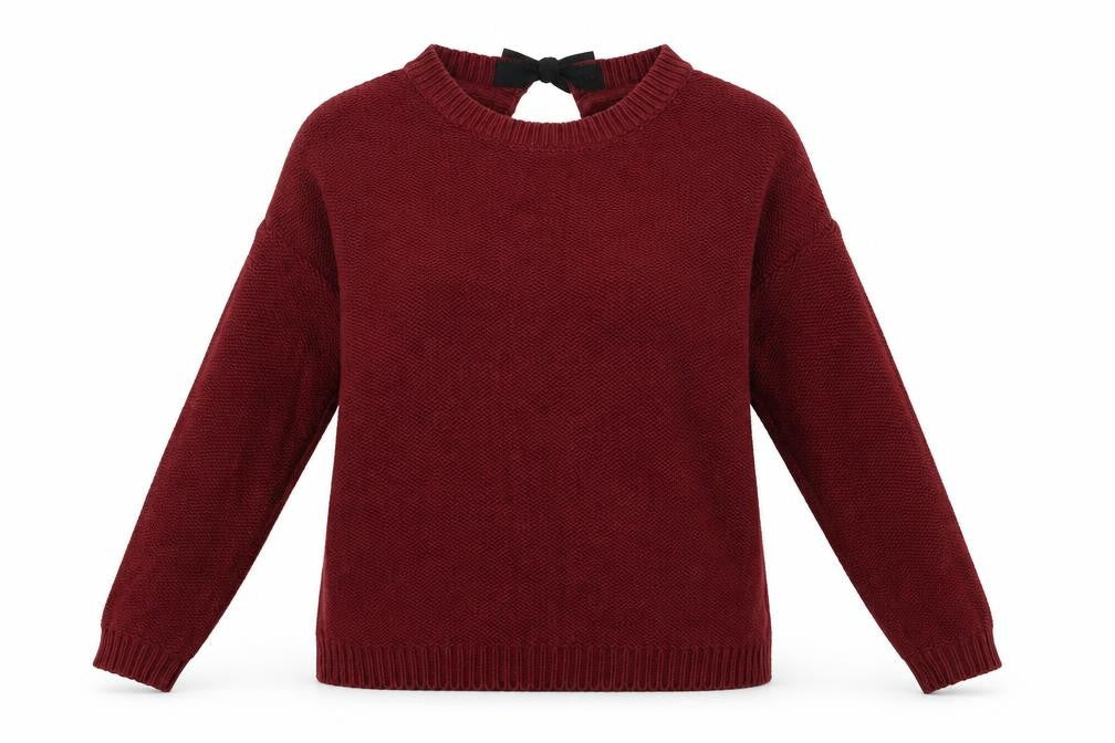 Front view of Bershka women’s red pullover sweatshirt, size S