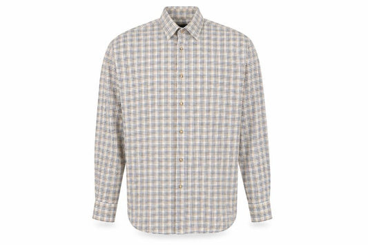 Front view of havers collection men’s multicoloured check button-up, size L