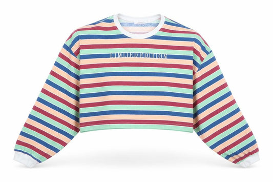 Front view of Missguided women’s multicoloured striped jumper, size UK 12