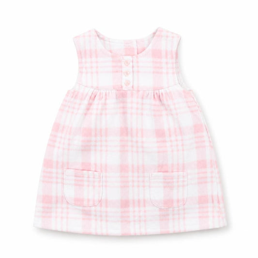 Front view of George girls’ pink check a-line, size 6-9, months