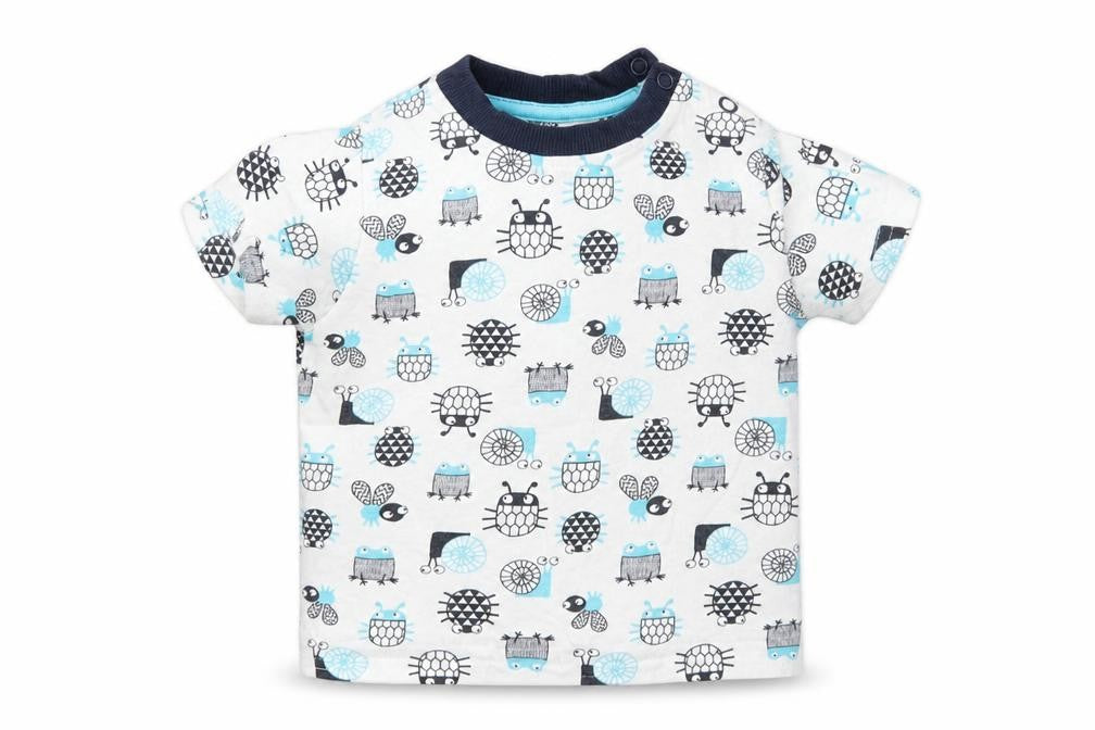 Front view of Nutmeg boys’ white geometric basic t-shirt, size 9-12, months