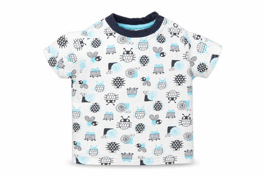 Front view of Nutmeg boys’ white geometric basic t-shirt, size 9-12, months