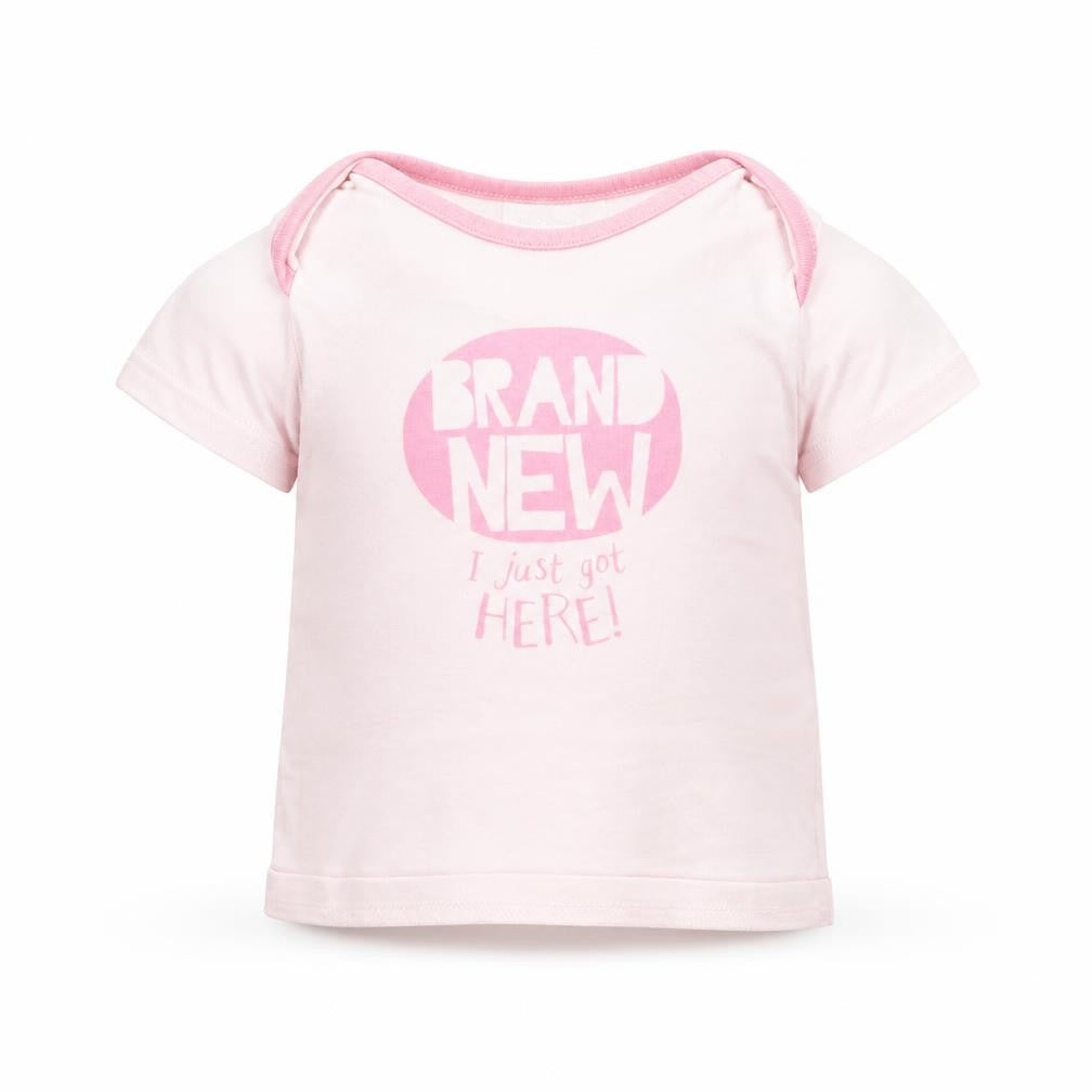 Front view of Next girls’ pink basic t-shirt, size 0-3, months