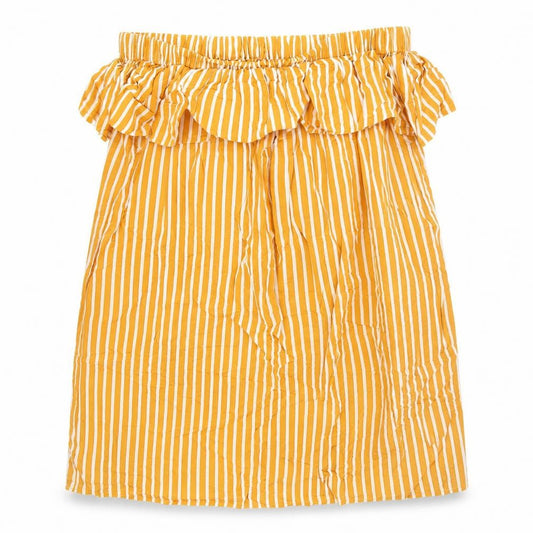 Front view of Primark women’s yellow striped mini, size UK 14