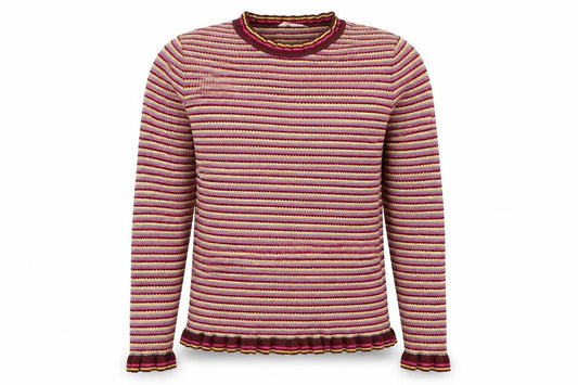 Front view of Falmer Heritage women’s multicoloured striped knit jumper, size UK 12
