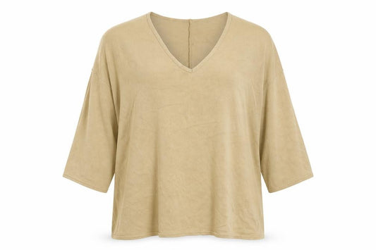 Front view of Boohoo women’s beige knit jumper, size UK 16, - oversized