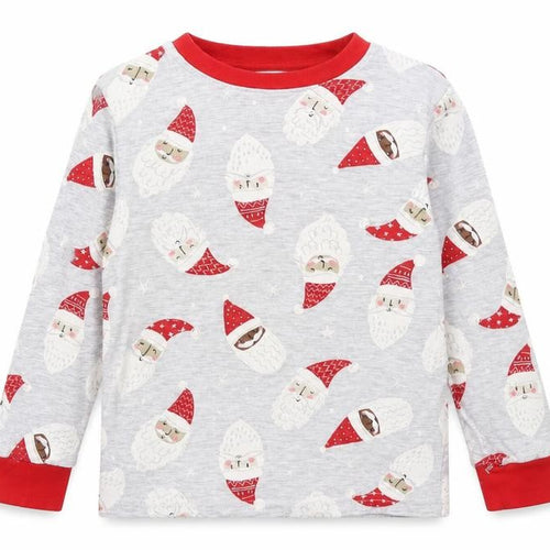 F&F Girls Grey Solid  Top Pyjama Top Size 4-5 Years  - Santa Print