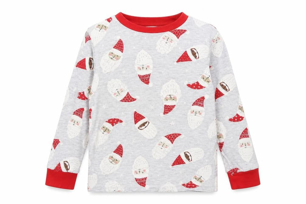 F&F Girls Grey Solid  Top Pyjama Top Size 4-5 Years  - Santa Print