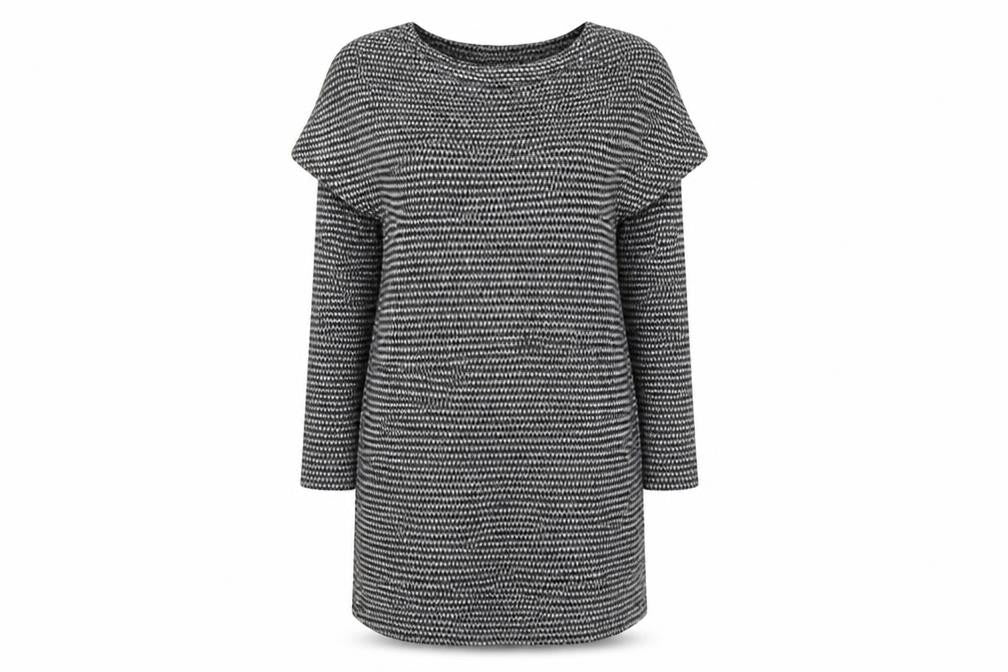 Front view of women’s grey check jumper dress, size M