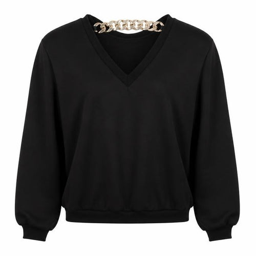 Cherry Koko Womens Black   Henley Sweatshirt Size M  - Golden Chain